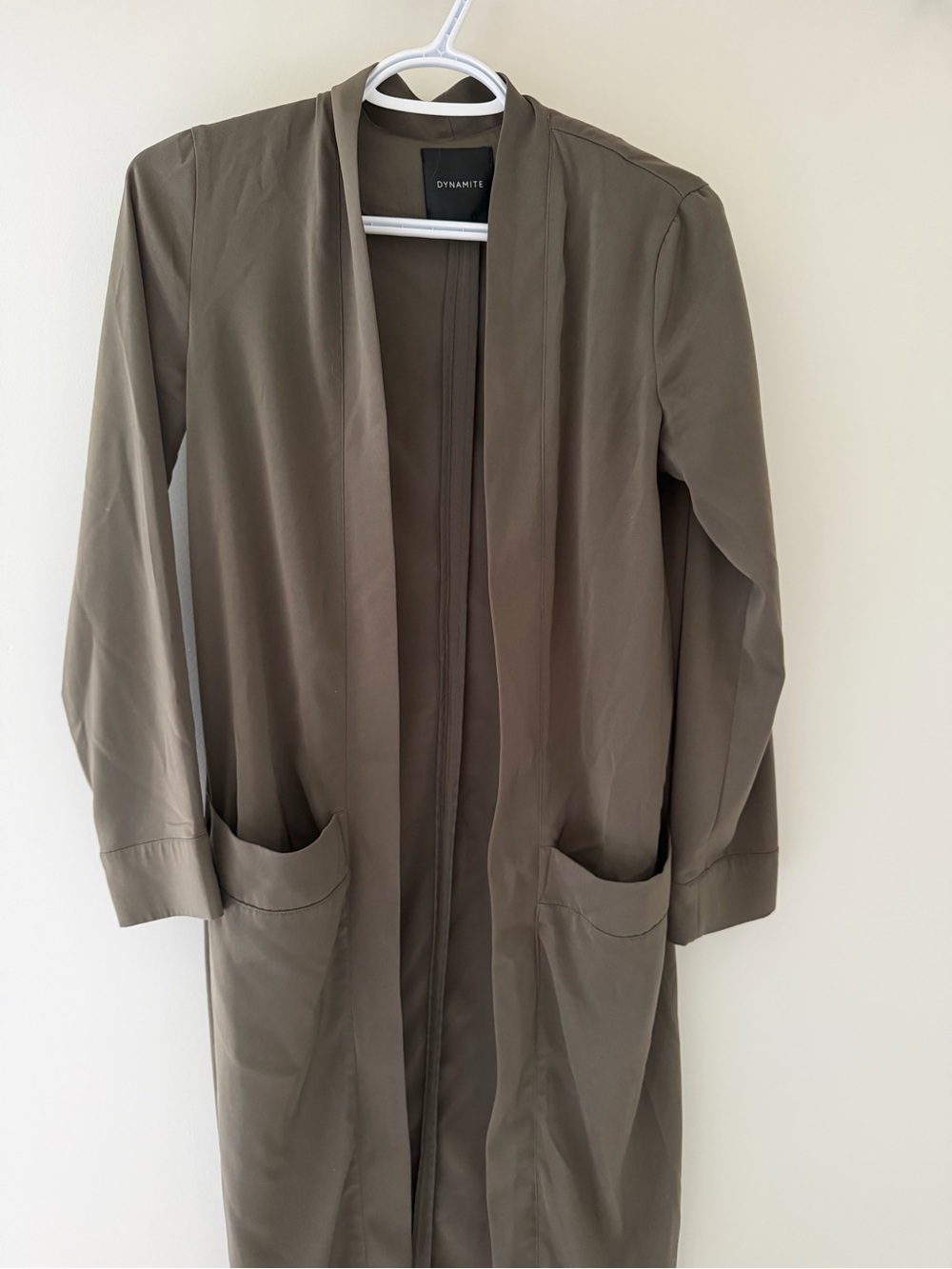 Dynamite Olive Green Long Open-Front Trench Coat